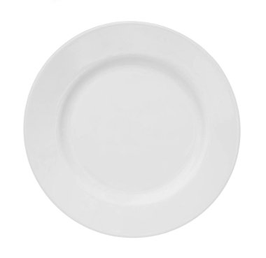 Beyaz zemin üzerinde izole edilmiş boş seramik beyaz plaka