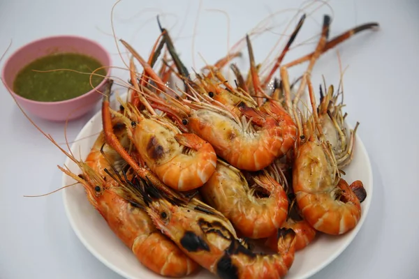 Hot Grill Shrimps Shrimps Grelhados Frescos Com Fundo Branco — Fotografia de Stock