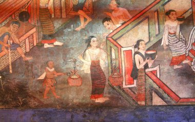 Kuzey Tayland Tapınağı duvar duvar resmi