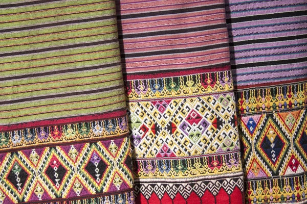 Kostum Tradisional Ditenun Dengan Kapas Tekstil Rakyat Thailand Tekstil Tradisional — Stok Foto
