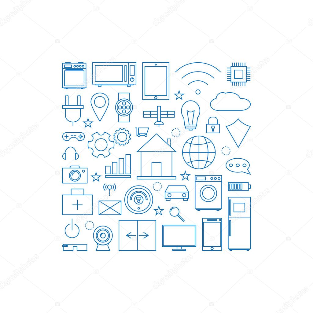 Internet of things linear icons set