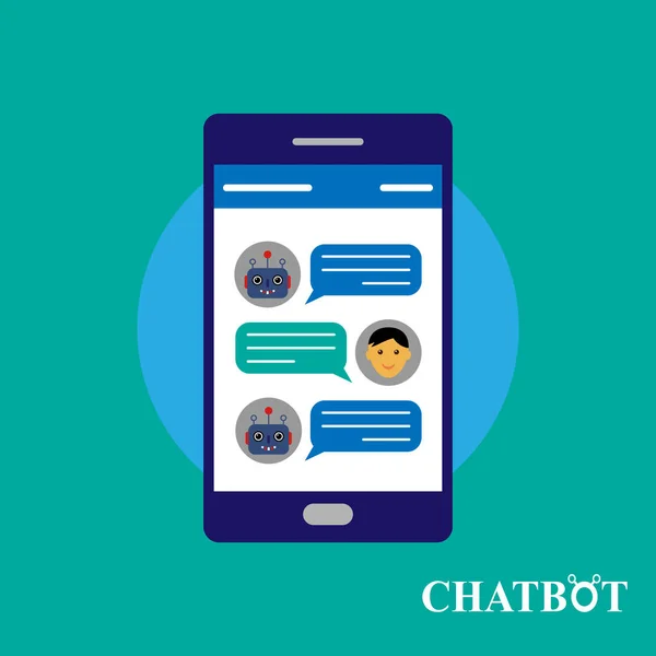 Chatbot e conversazione umana su smartphone — Vettoriale Stock