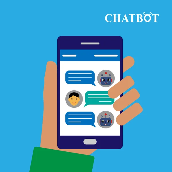 Chatbot e conversazione umana su smartphone — Vettoriale Stock