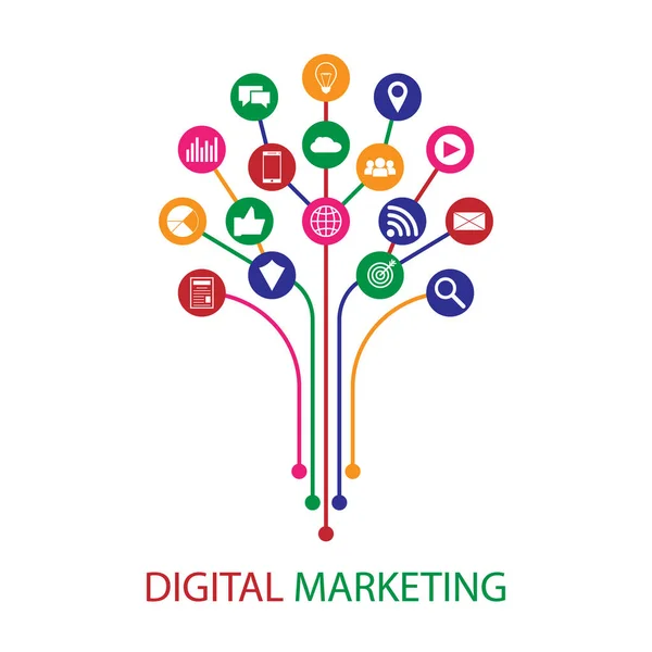 Ilustração de marketing digital. Projeto plano —  Vetores de Stock