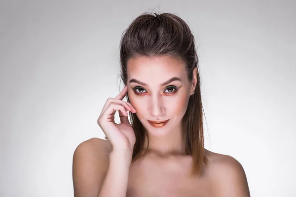 Asiático beleza rosto closeup retrato com criativo compõem — Fotografia de Stock