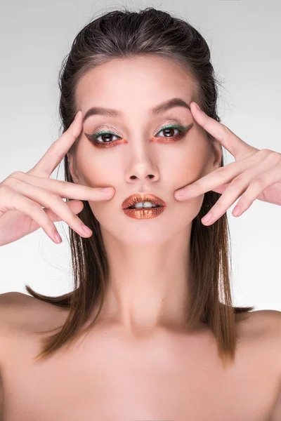 Asian beauty face closeup portrait with creative make up — Stock Photo, Image