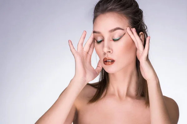 Asian beauty face closeup portrait with creative make up — Stock Photo, Image