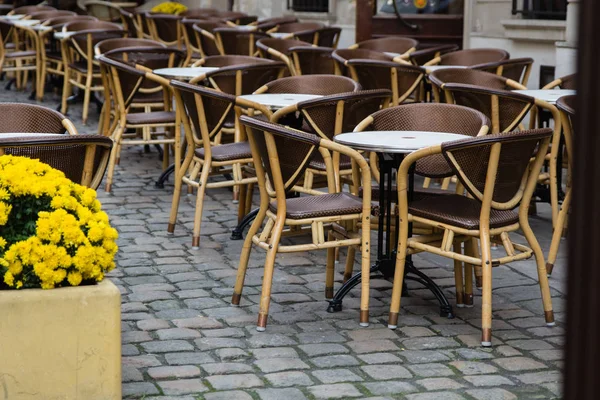 Açık şehir merkezi Lviv kafede boş tabloları