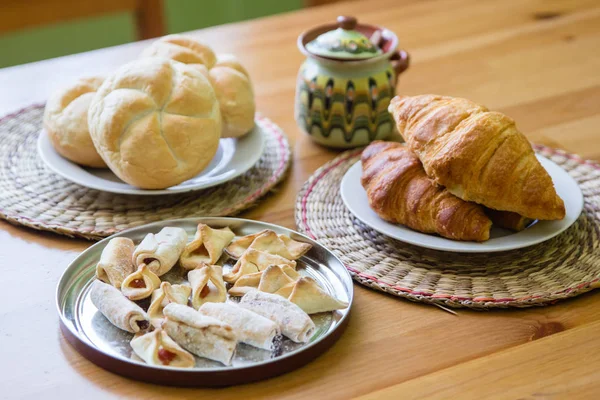 Croissant, buns and homemade cookies — Stock Photo, Image