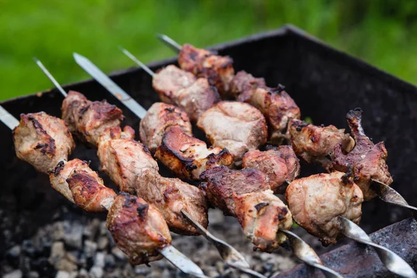 Izgara bahçesinde barbekü et