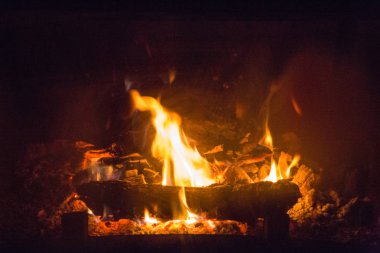 Alevler içinde şömine ash ile ateş