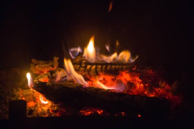 Alevler içinde şömine ash ile ateş