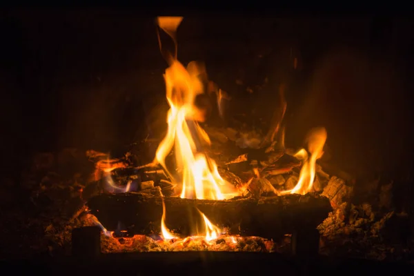 Пламя огня с пеплом в камине Стоковое Изображение