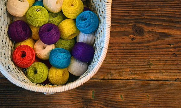 Balls of thread crochet on a basket