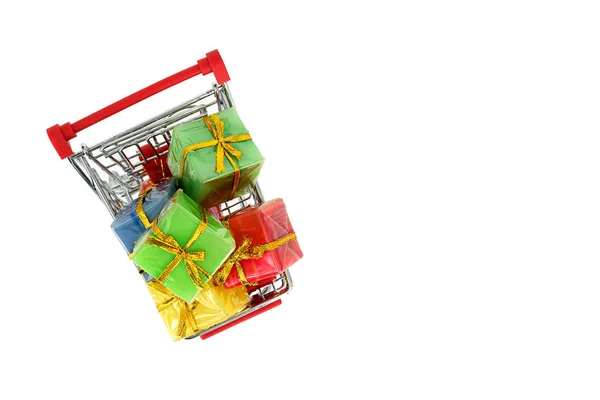 Shopping Cart Full of Gift Box — Stock Photo, Image