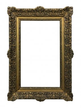 Beyaz arka plan ile boş altın süslü resim çerçevesi