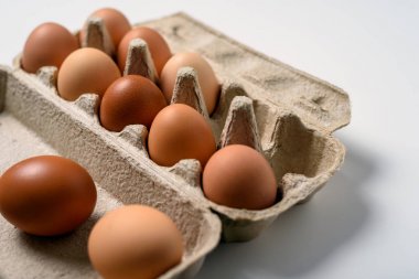 Geri dönüşümlü kağıt konteyner rustik kahverengi yumurta beyaz tablo