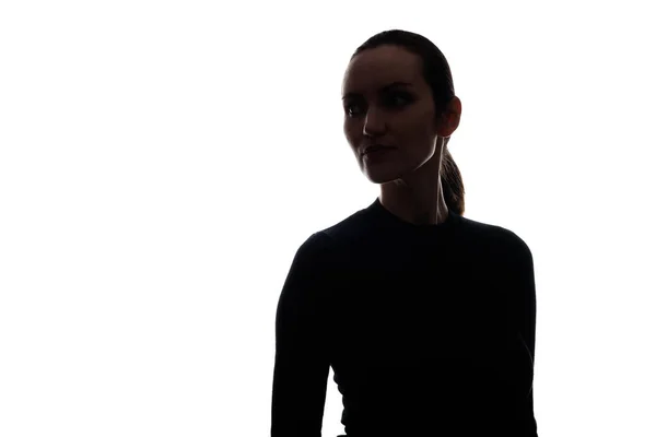 Zwart Wit Silhouet Portret Van Vrouw Helft Beurt — Stockfoto