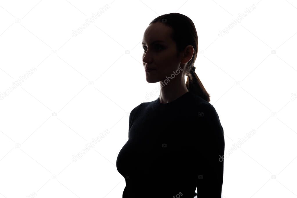 black and white silhouette portrait of caucasian woman in half-face