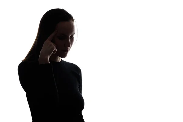Trendy Zwart Wit Silhouet Portret Van Denkende Vrouw — Stockfoto