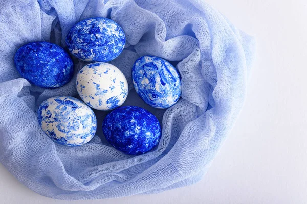 Top View Easter Classic Blue Eggs Soft Blue Napkin White — 스톡 사진