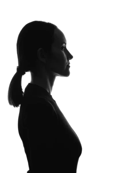 Verticaal Zwart Wit Portret Silhouet Van Vrouw Aan Zijkant — Stockfoto