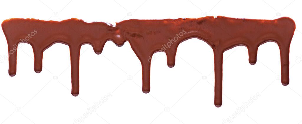 chocolate glaze with streaks on white background, pastry texture with copy space, banner
