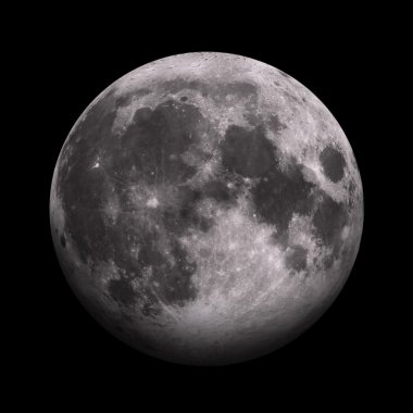 Güneş sistemi - Moon. Siyah arka plan üzerine izole gezegen.