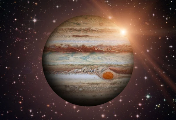 Güneş sistemi - Jüpiter. Güneş'ten beşinci gezegendir. — Stok fotoğraf
