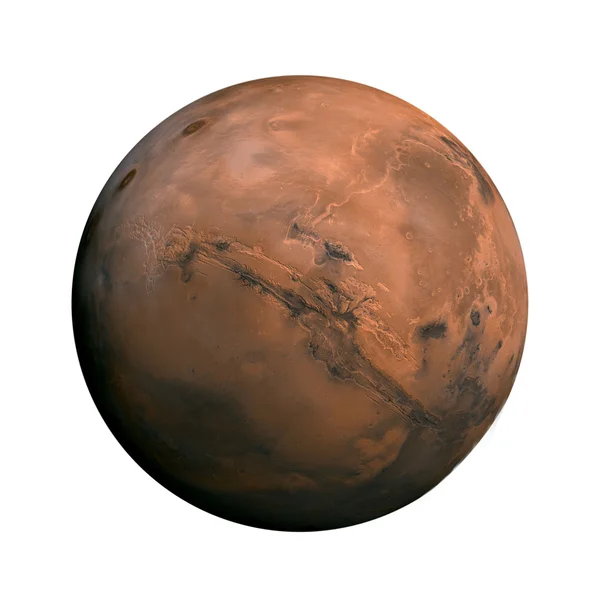 Güneş Sistemi - Mars. Beyaz arka planda izole edilmiş gezegen.