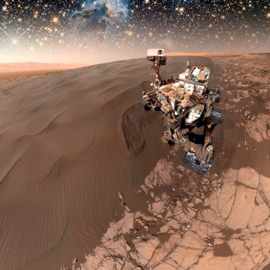 Curiosity rover exploring the surface of Mars. clipart