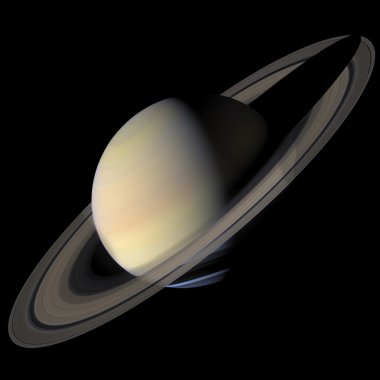 Güneş sistemi - Satürn. Siyah arka plan üzerine izole gezegen.