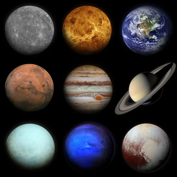 Sonnensystem. Planeten auf schwarzem Hintergrund. Stockbild