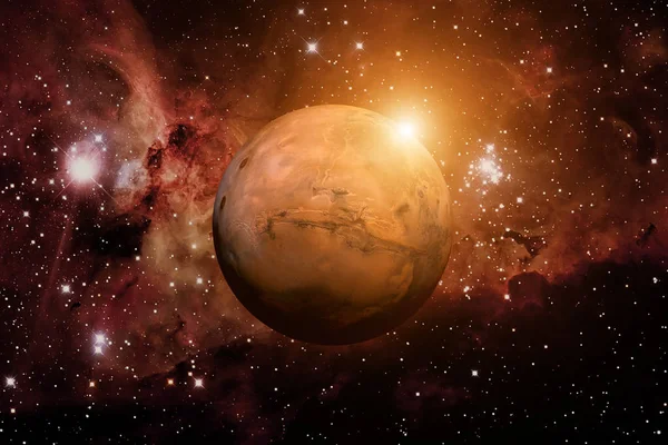 Planet Mars. Nebula on the background.