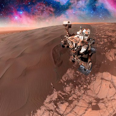 Curiosity rover exploring the surface of Mars. clipart