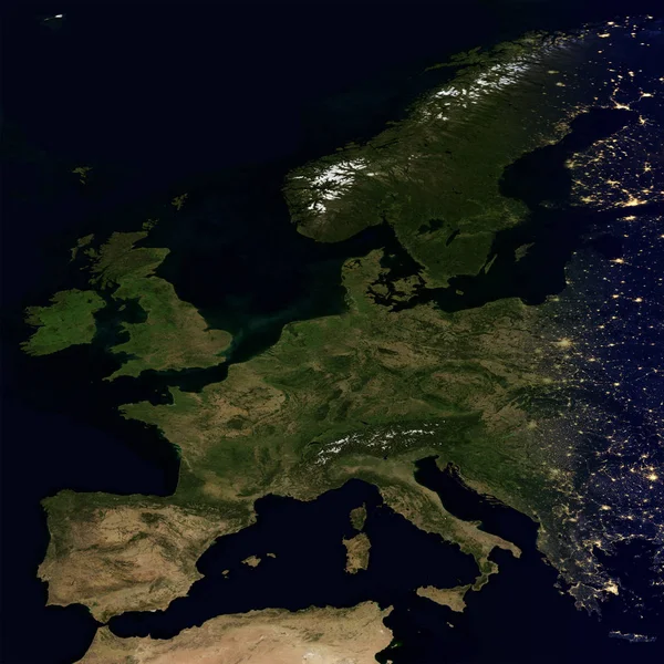 Světla měst na mapě světa. Evropa. — Stock fotografie
