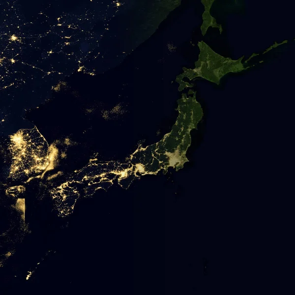 Stadslichten op wereldkaart. Japan. — Stockfoto