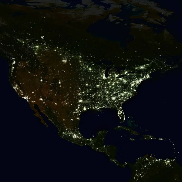 Φώτα της πόλης στον παγκόσμιο χάρτη. Βόρεια Αμερική. — Φωτογραφία Αρχείου