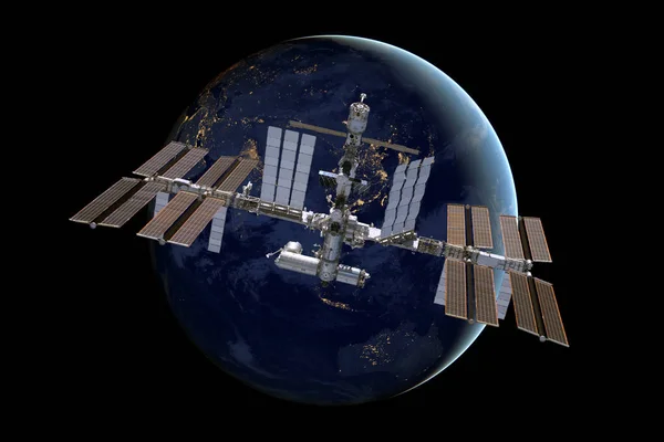 Internationale Raumstation über dem Planeten Erde. — Stockfoto