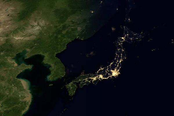 Lichter der Stadt auf der Weltkarte. Japan. — Stockfoto