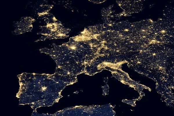 Şehir ışıkları dünya haritası üzerinde. Europe.