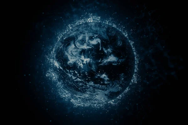 Planet in water - Earth. Science fiction art.
