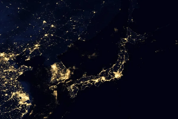 Lichter der Stadt auf der Weltkarte. Japan. — Stockfoto