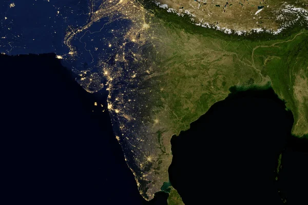 Luces de la ciudad en el mapa mundial. India . — Foto de Stock