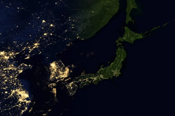 Światła miasta na mapie świata. Japonia. — Zdjęcie stockowe