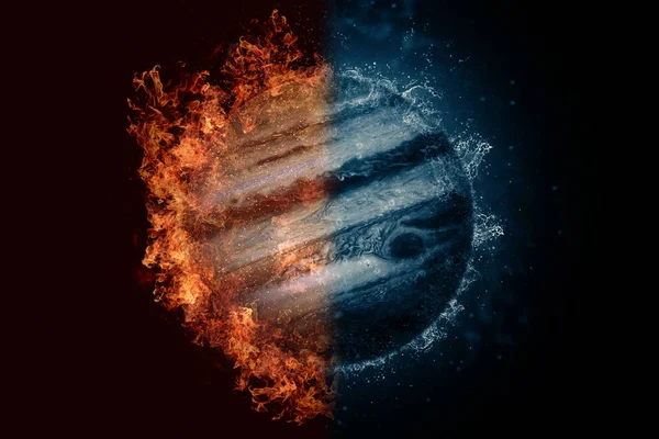 Planet Jupiter in fire and water. Concept sci-fi artwork — Stock Photo, Image