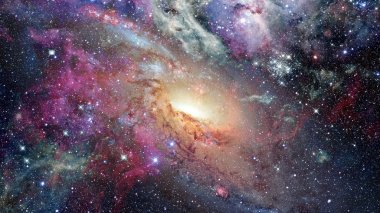 Nebula ve galaksilerle dolu açık bir alan. Bu görüntünün elementleri NASA tarafından desteklenmektedir