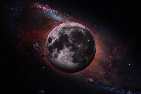 Earths Moon. Outer space background.