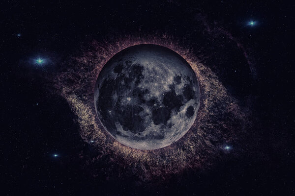 Earths Moon. Outer space background.