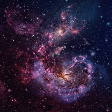 Spiral galaksi ve uzay nebulası.